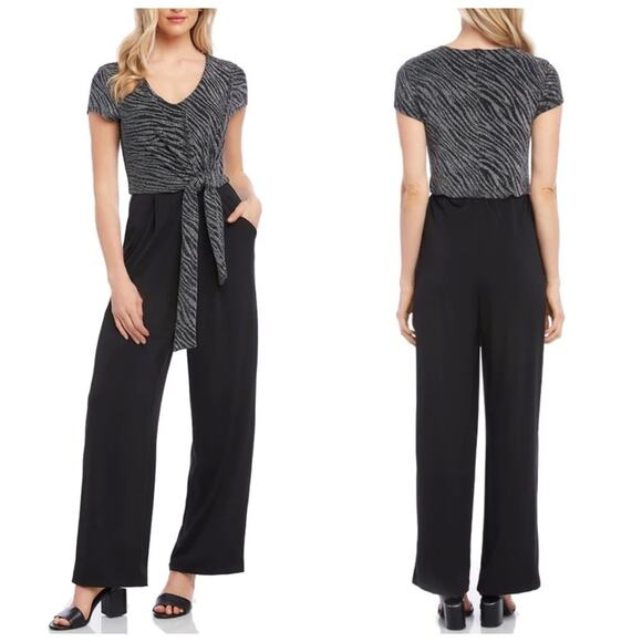 NWOT Karen Kane Tie-Front Jumpsuit - Black with Silver, Small